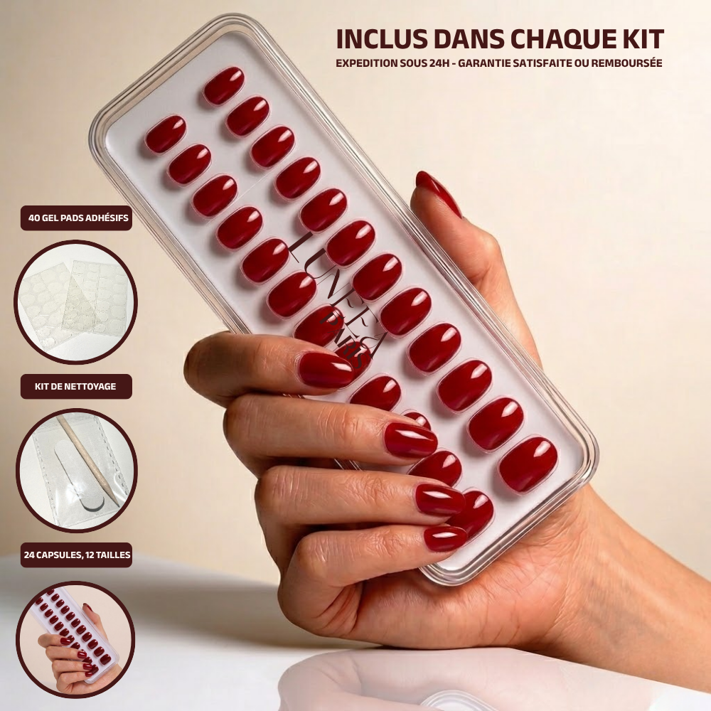 Rouge intense - Ovale Press On en Gel Souple