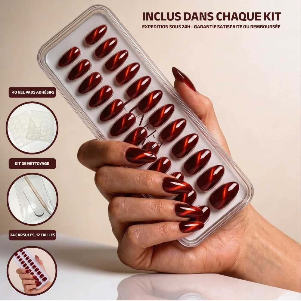 Rouge cat eye- ovale Press On en Gel Souple