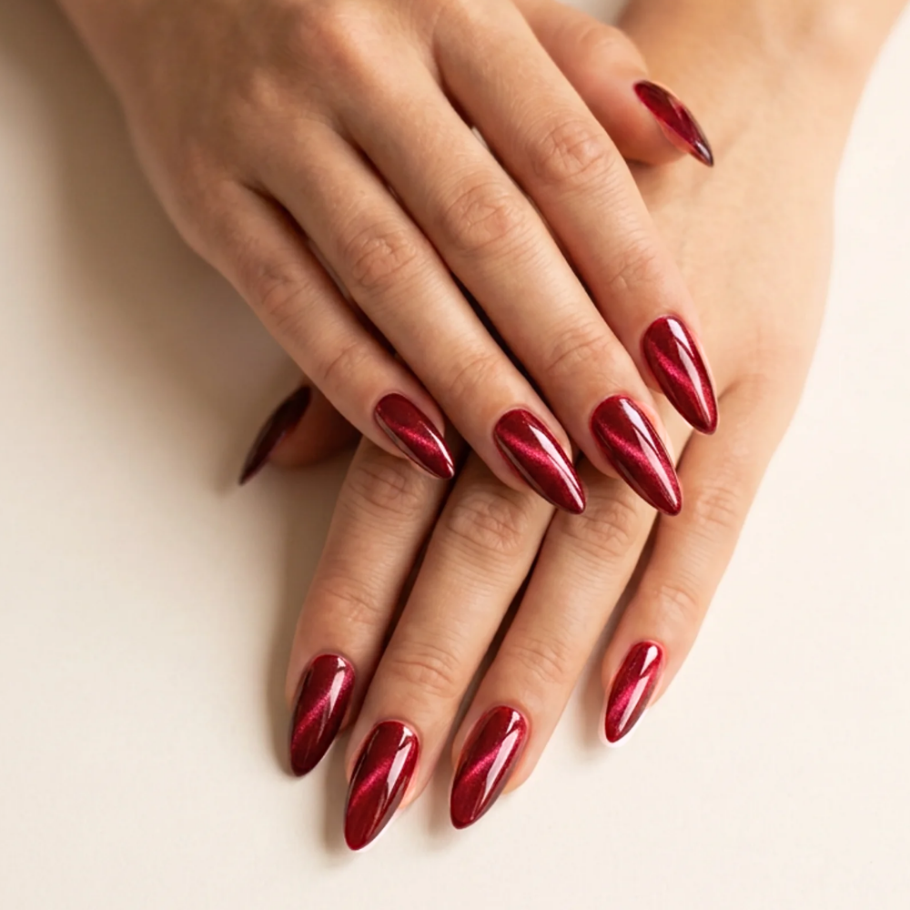 Rouge cat eye- ovale Press On en Gel Souple